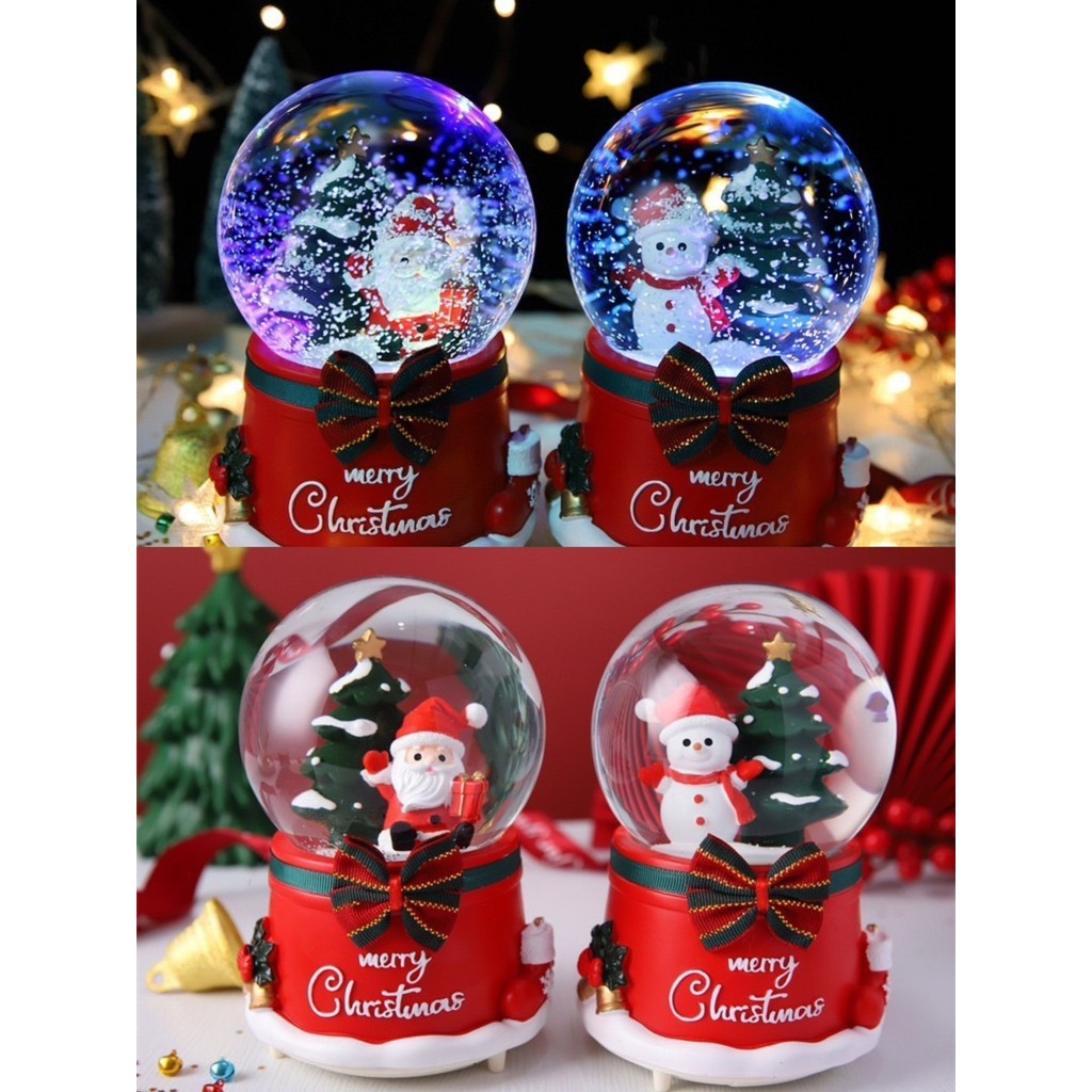 2568 กล่องดนตรีคริสตัล โมเดลซานต้า สโนวเเมน ของขวัญคริสมาสตร์ เสียงดนตรีเพราะ ไฟสีสวย มีหิมะตกเเต่ง คุณภาพดี เเถมถ่าน