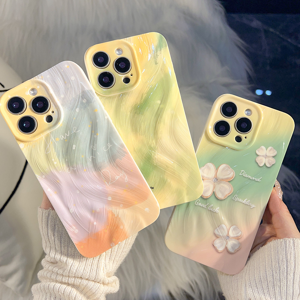 เคสสีสันสดใส For iPhone 11 13 12 14 15 16 Pro Max 7 8 Plus XR XS Max X SE 2020 คสกันกระแทก ฝาหลังโทรศัพท์เคลือบเงา