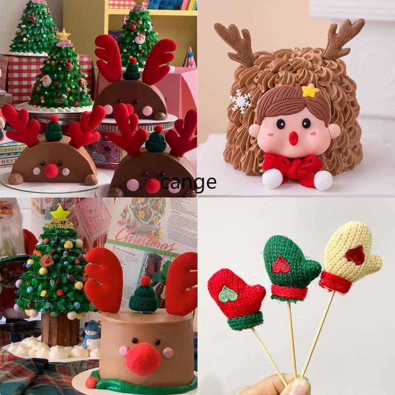Christmas Series Antlers ถุงมือถัก Hairball จมูกเหมาะสําหรับเค้กวันเกิดคริสต์มาสขนมเบเกอรี่ตกแต่งอาบน้ําเด็ก