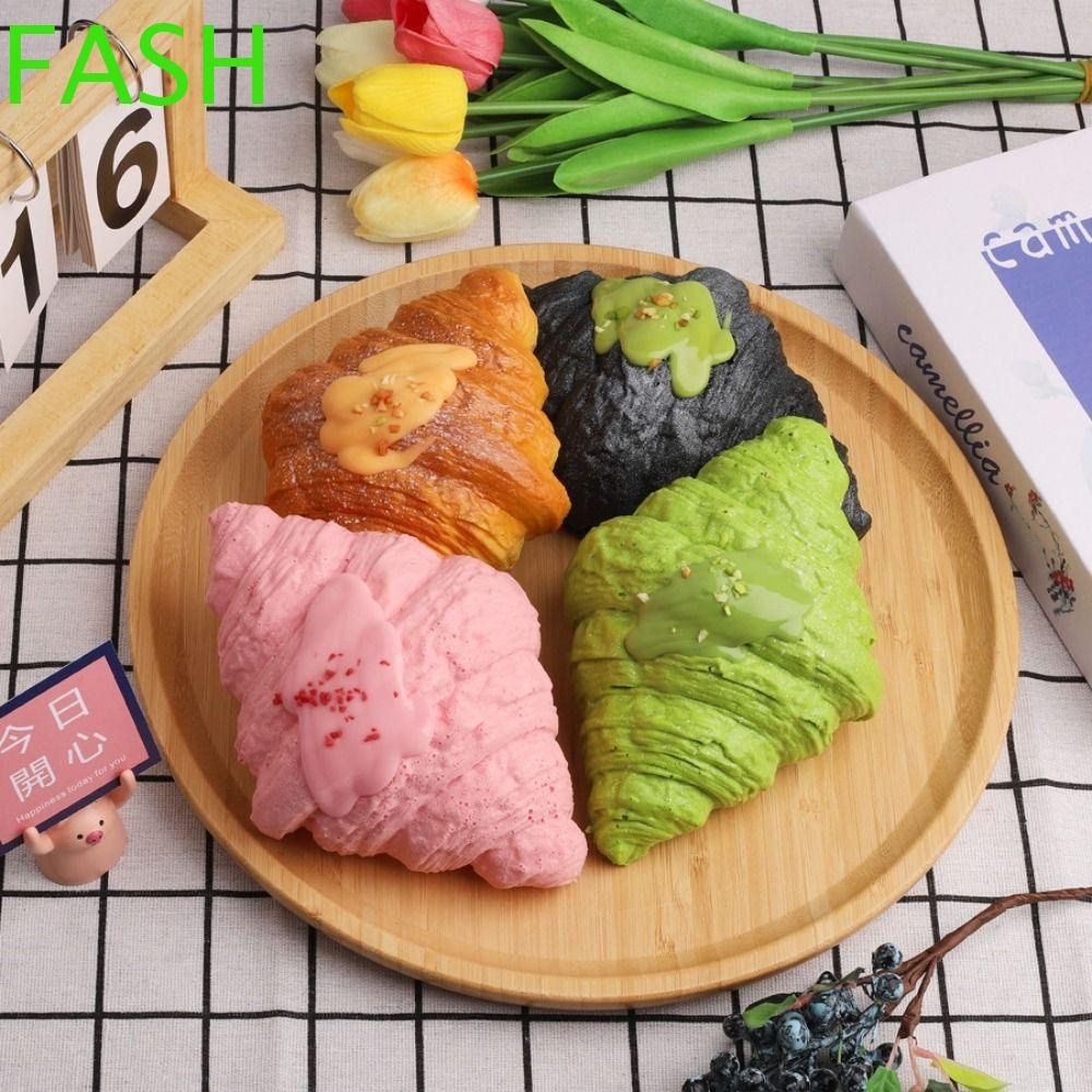 Fash ของเล่นบีบรูปขนมหวาน พัฟครัวซองต์ชีสเค้กอาหารอบ จําลองอาหารช้า Rebound นุ่ม PU ของขวัญ
