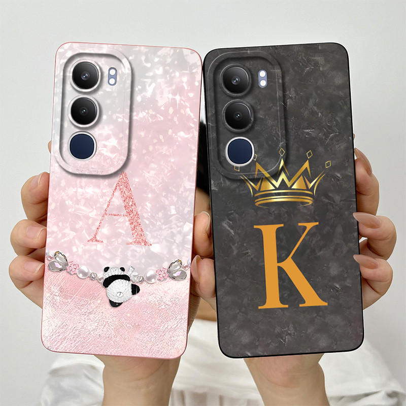 สําหรับ Vivo Y19S 4G 2024 เลนส์สแควร์ป้องกันเคสโทรศัพท์ VivoY19S V2419 แฟชั่นมงกุฎตัวอักษรทาสีเคสซิลิโคนอ่อนนุ่ม