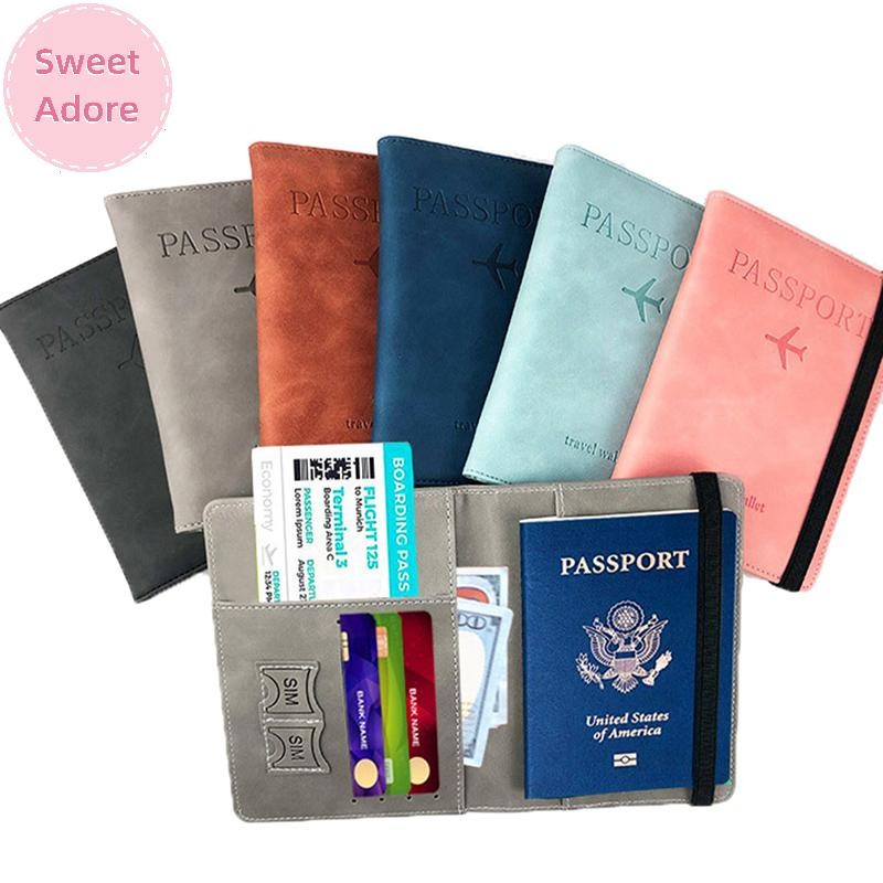 Sweetadore ผู้หญิงผู้ชาย RFID Vintage Business Passport Covers Holder PU Leather Wallet Case TH