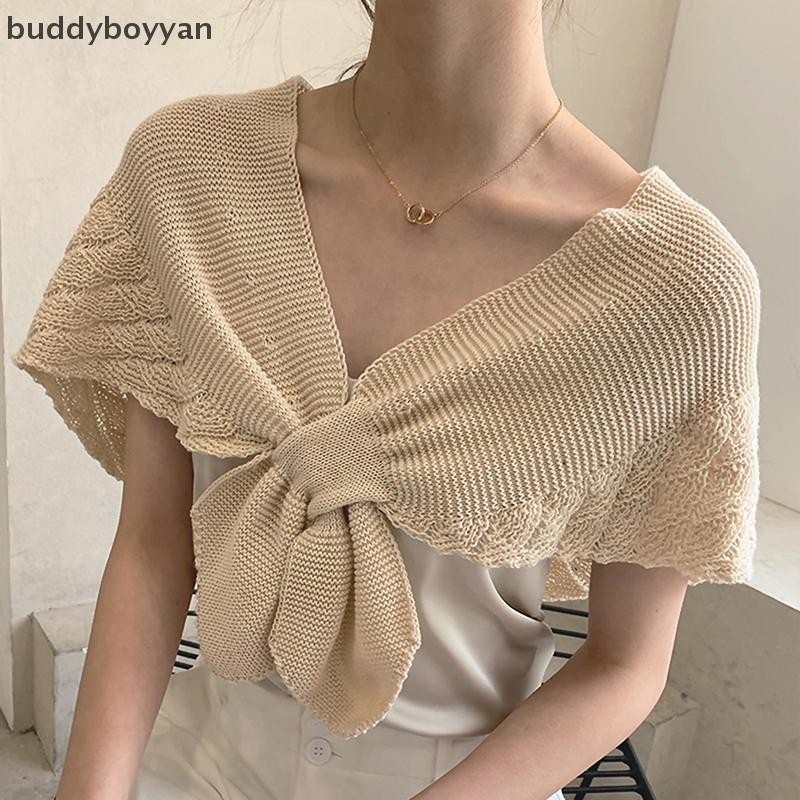 Bbth ปลอกคอปลอมผ้าคลุมไหล่ผู้หญิงหญิงเสื้อไหล่ปกปลอมเคปผูกปมถักผ้าพันคอสีทึบคอยามผ้าพันคอVary