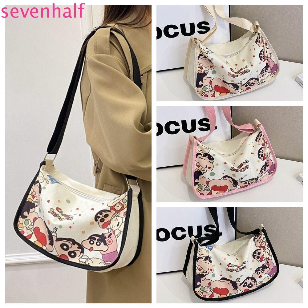 Sevenhalf Half Moon Bag, อะนิเมะการ์ตูน Crayon Shin-ChanCrossbody กระเป๋า, น่ารัก All-match ปรับสายรัดขนาดใหญ่ความจุกระเป๋าสะพายไนลอนสาว