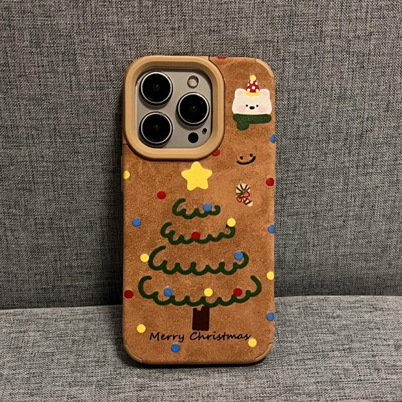 Huiwanju ต้นคริสต์มาสสําหรับ iPhone16promax เคสโทรศัพท์มือถือ 16 ใหม่ iphone15promax สร้างสรรค์ 13 Maillard ขั้นสูงพลิกขน 14PRO ป้องกันการตก 12 niche 11 รวมทุกอย่างรุ่นผู้หญิง