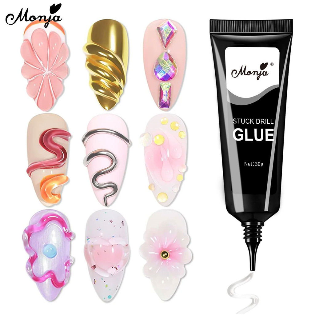 Monja 30g เล็บ Strong Stuck เจาะกาว Rhinestone ตกแต่งเจล UV LEDเครื่องประดับกาวกาว เครื่องมือทําเล็บ