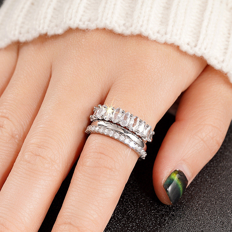 ส925 เงินสเตอร์ลิงชุด 3 ชิ้นแหวนเพทายแฟชั่นที่เรียบง่ายเครื่องประดับสุภาพสตรีของขวัญ - รูปที่ 2