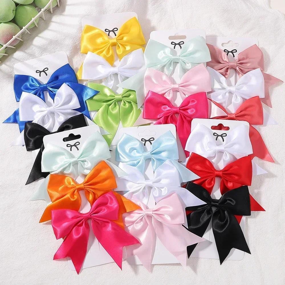 3 ชิ้น/เซ็ตน่ารักสีทึบริบบิ้น Bows กิ๊บติดผมสําหรับเด็กสาว Hairpins Barrettes Handmade Headwear อุปกรณ์เสริมผมเด็ก