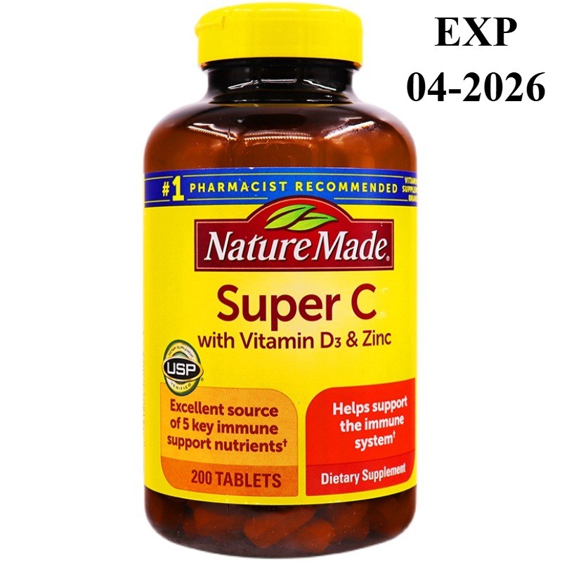 Nature Made Super C with Vitamin D3 & Zinc 200 tablets วิตามินซี ดี ซิงค์