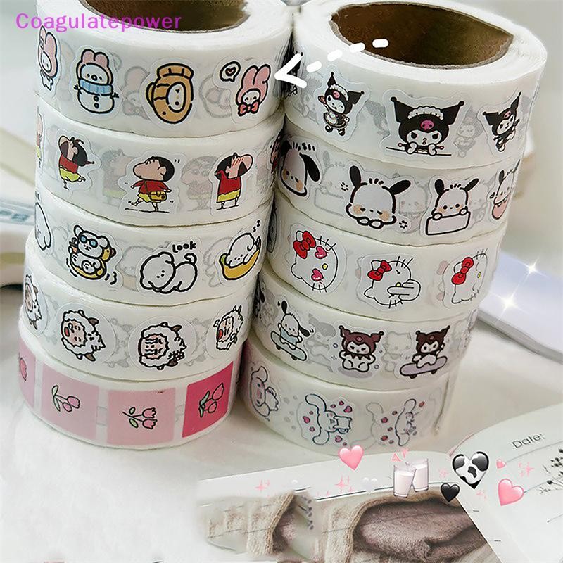 Coa 500 ชิ้น/ม้วนสติกเกอร์ Kawaii Hello Kitty Melody Kuromi Cinnamoroll การ์ตูนเด็กรางวัลสติกเกอร์ของขวัญตกแต่ง Decals ของเล่น Wer
