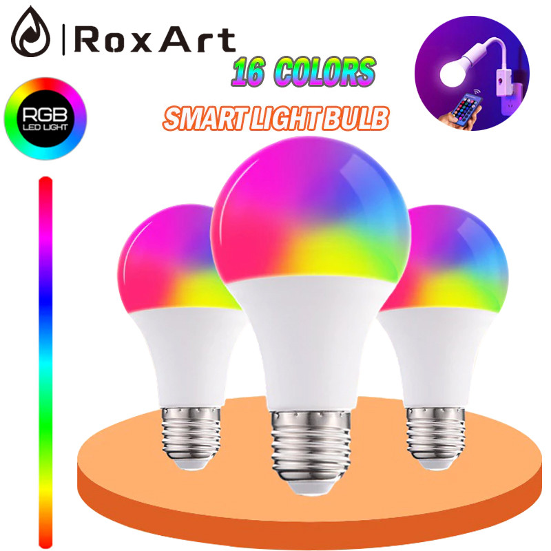 Roxart หลอดไฟอัจฉริยะ RGB LED 3/10/15W หรี่แสงได้สมาร์ทควบคุมแสง16 สีได้พร้อมรีโมทคอนโทรล