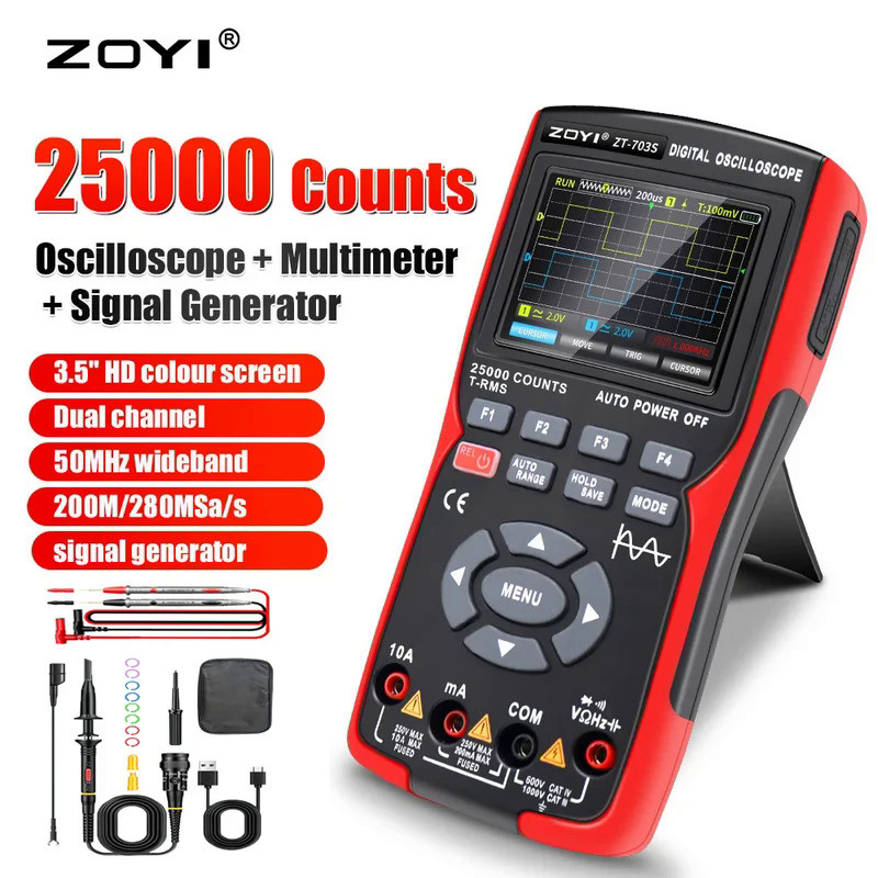 ZOYI ZT703S 3in1 Digital Multimeter 50MHz Bandwidth 280MS Rate PC Waveform Data Storage Dual Oscillo