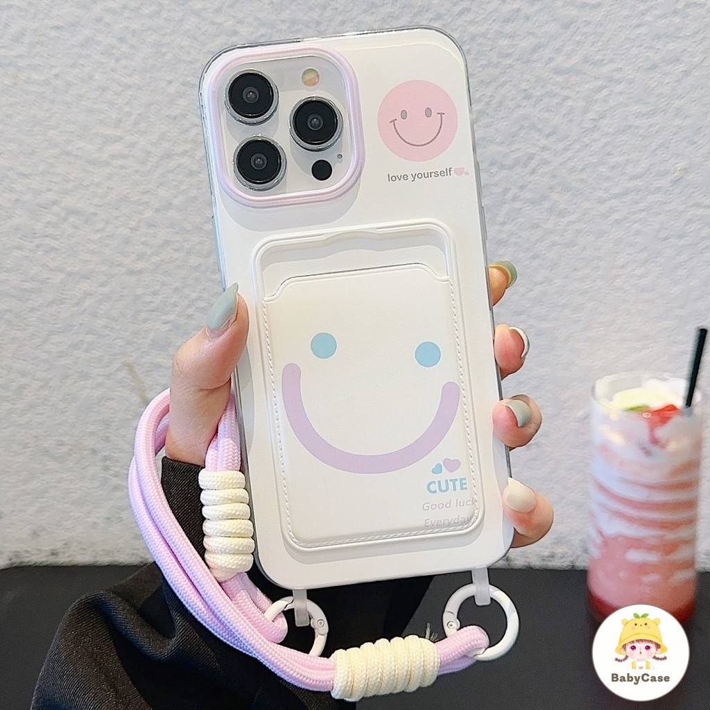 เคสไอโฟน 16 11 สำหรับ iPhone 13 16 11 15 12 14 Pro Max 7 8 16 15 14 Plus XR X XS Max น่ารักหวานสดยิ้มกระเป๋าสตาง