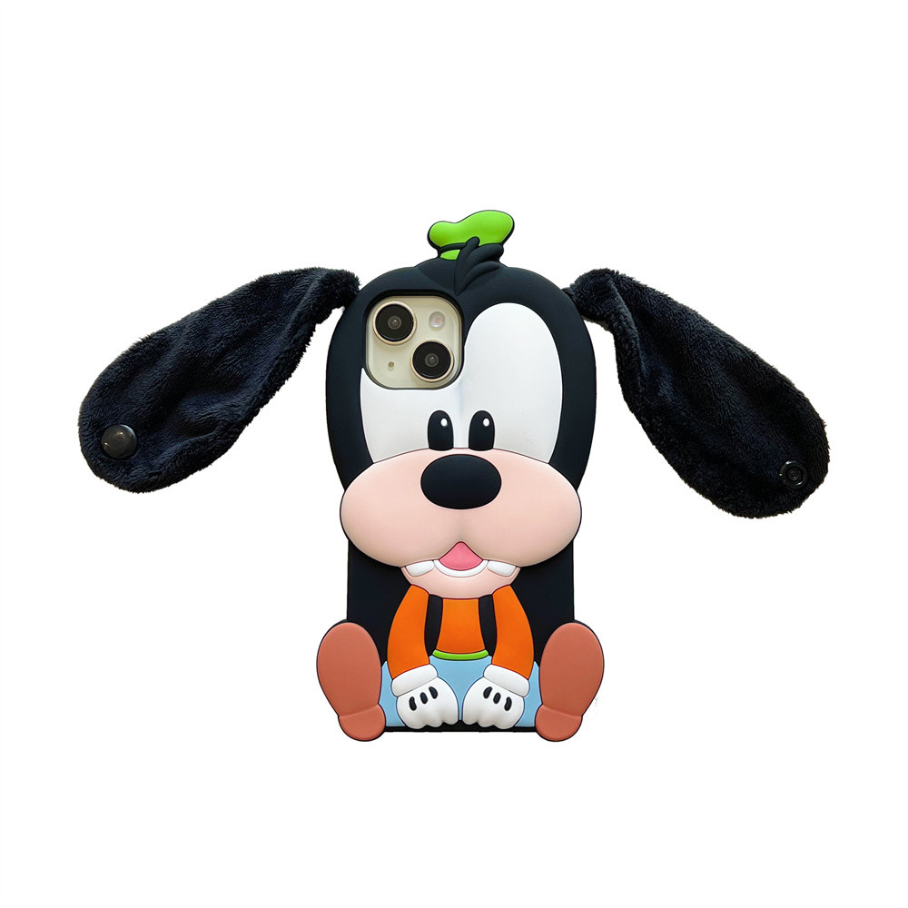 สําหรับ iPhone 16 Pro Max 15 14 13 12 Pro Max สุนัขสามมิติ 3D การ์ตูน Goofy หูยาวเคสโทรศัพท์ซิลิโคนอ่อนนุ่ม