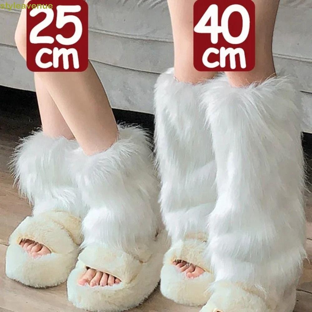 Styleavene Lolita Boots Cover, Bow หนา Furry ขาอุ่น, แฟชั่น Warm Soft JK ถุงเท้ายาวผู้หญิง