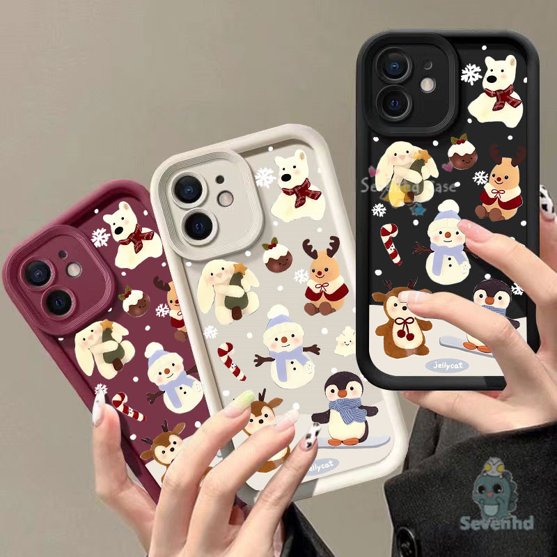 ปลอกสําหรับiphone 11 16 13 14 15 12 Pro Max XR X Xs Max 8 7 6 6s Plus SE 2020 คริสต์มาสSnowmanฤดูหนาวสัตว์เคสโทรศัพท์ใหม่แองเจิลตากรณีกันกระแทกป้องกันปกหลัง
