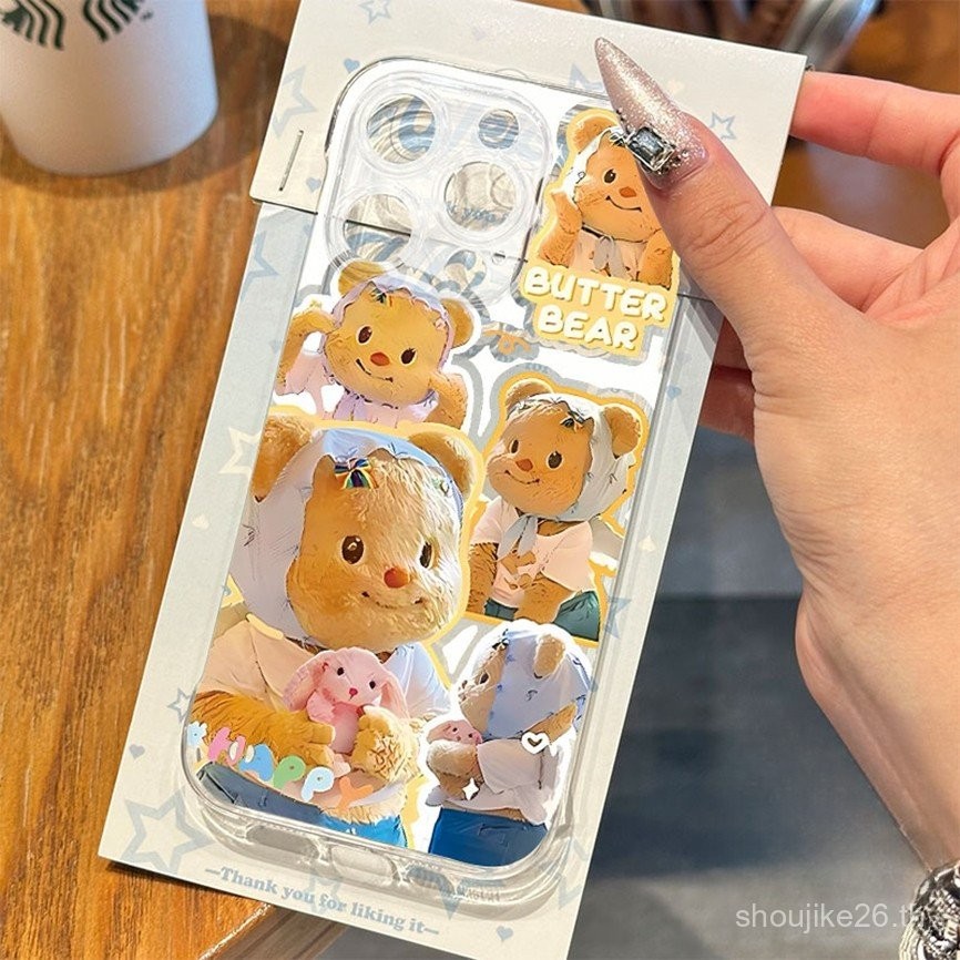 การ์ตูนเนยหมีไร้ขอบฮาร์ดปลอกเข้ากันได้สำหรับ iPhone 16 15 14 13 12 11 PRO MAX เลนส์เชลล์ช็อกหลักฐานนุ่มสี่มุมลดลงต้านทานนุ่มโทรศัพท์ปก9SCL
