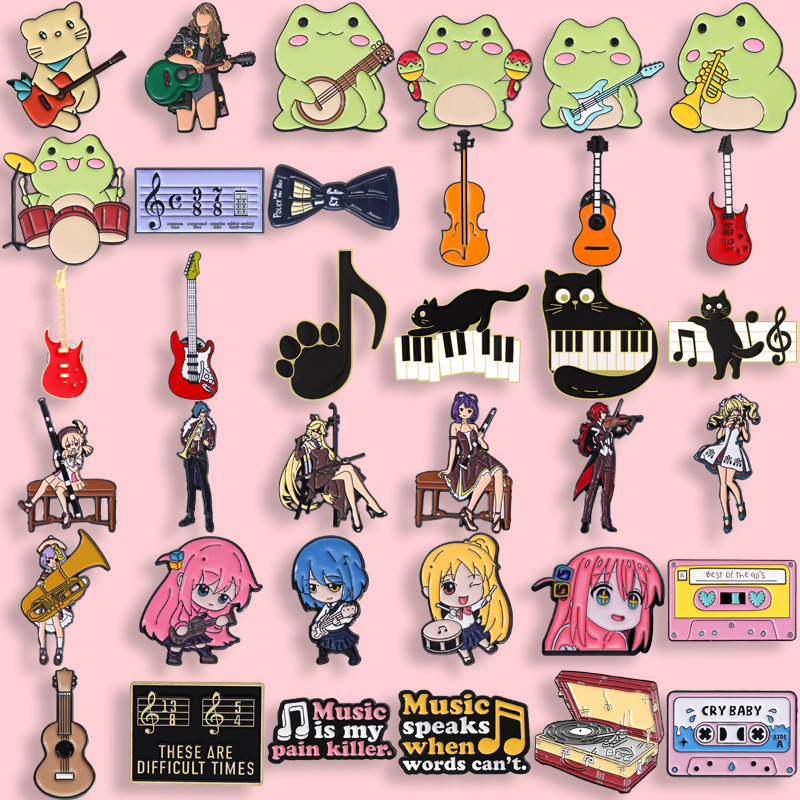 เครื่องดนตรีการ์ตูน 50 เปียโนหญิงและชายป้ายเข็มกลัดเคลือบเครื่องประดับแฟชั่นของขวัญเครื่องประดับสําหรับเพื่อน