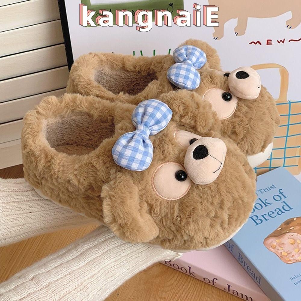 Kangnai รองเท้าแตะฤดูหนาว, กันลื่นการ์ตูนหมีรองเท้าความร้อน, กันน้ําครึ่ง/เต็มห่อส้นตุ๊กตาให้อบอุ่นรองเท้าแตะผ้าฝ้ายในร่มและกลางแจ้ง