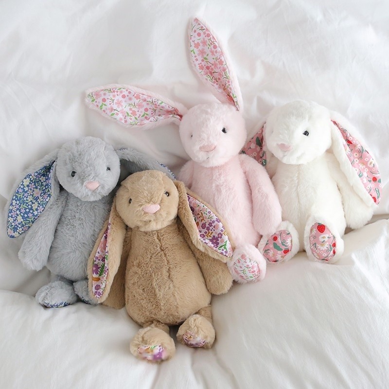 Jellycat Bonnie กระต่ายหูดอกไม้ของเล่นตุ๊กตากระต่ายตุ๊กตายัดไส้ Kawaii ตกแต่งห้องนุ่มของเล่นเด็กของขวัญวันเกิด