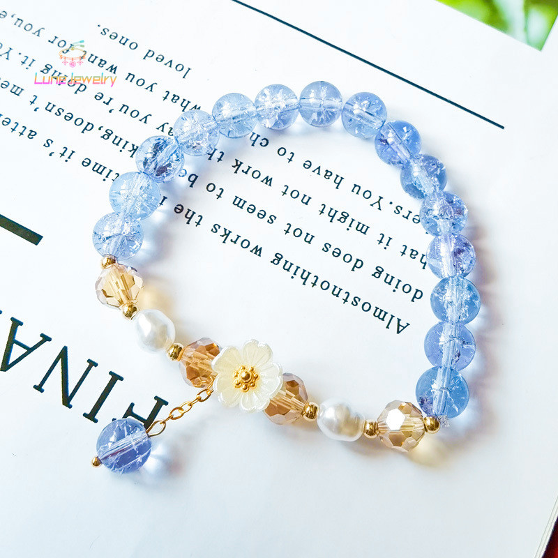 COD💖สร้อยข้อมือคริสตัล Camellia,สร้อยข้อมือลูกปัดสีลูกกวาดสำหรับสุภาพสตรี,สร้อยข้อมือมัลติฟังก์ชั่น-Lune