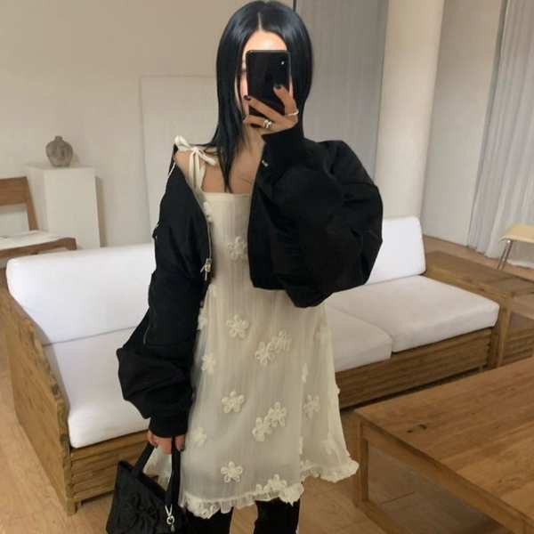 เกาหลีทงแดมุนฤดูใบไม้ผลิฤดูร้อนย้อนยุคซอกดอกไม้สามมิติชุดสลิงกระโปรงสั้นหญิง PPPO