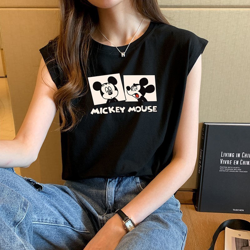 NEW เสื้อแขนกุด ผูุ้หญิง สกรีนลายการ์ตูน OP-1073