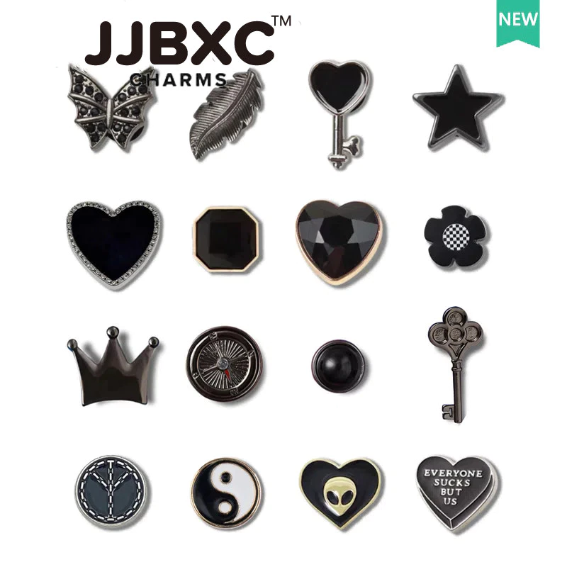 JJBXC charm จิบบิท ดาวห้าแฉก ตัวเสริมรองเท้าเพชรดำ สำหรับคนชอบความเท่ DIY จิ๊บบิท charm