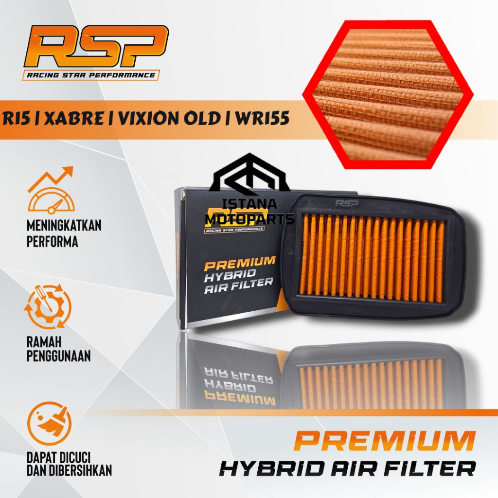 กรองอากาศมอเตอร์ไซค์ Yamaha R15 V2 / Vixion Old V1 V2 / Xabre / WR155 - RSP
