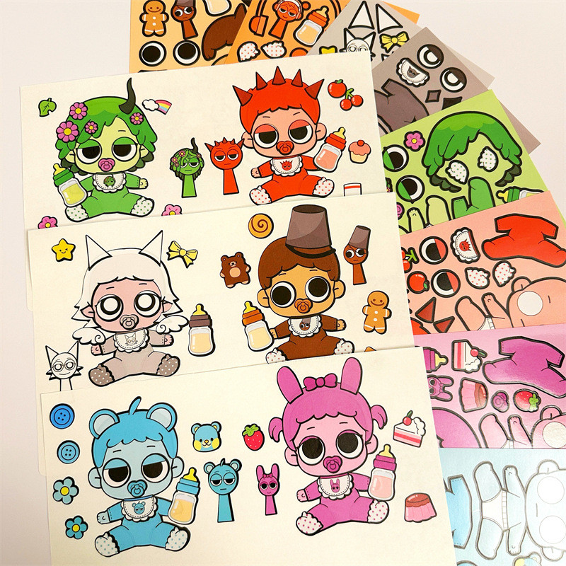 ใหม่ Sprunki Incredibox Sprunki สติกเกอร์มนุษย์รุ่น Baby Dress Up สติกเกอร์ตัวอักษรแต่งตัว Casual Quiet Book ไม่มีตัดปริศนา