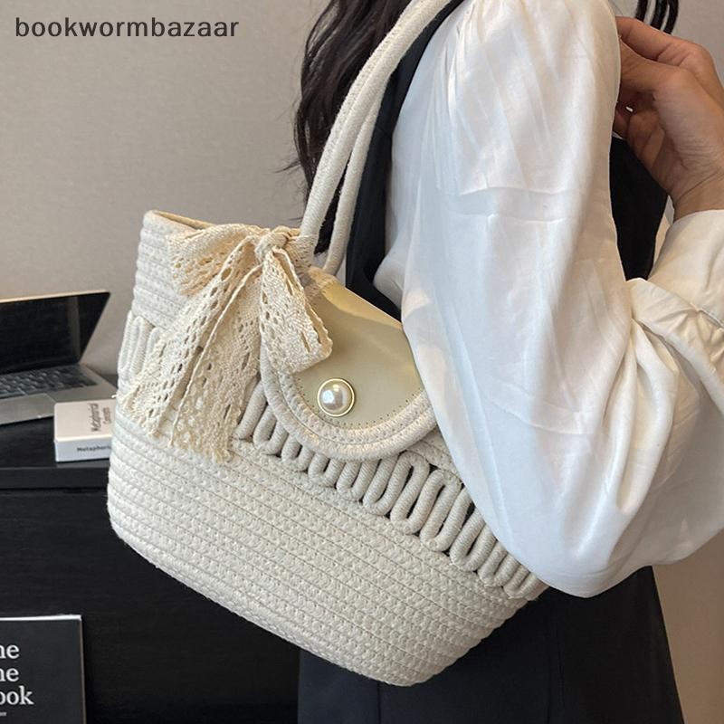 [BOK] เชือกฝ้ายทอกระเป๋าถือสาว Handmade Desktop Storage ตะกร้าเครื่องสําอาง Organizert กล่องตะกร้าปิคนิค [TH]