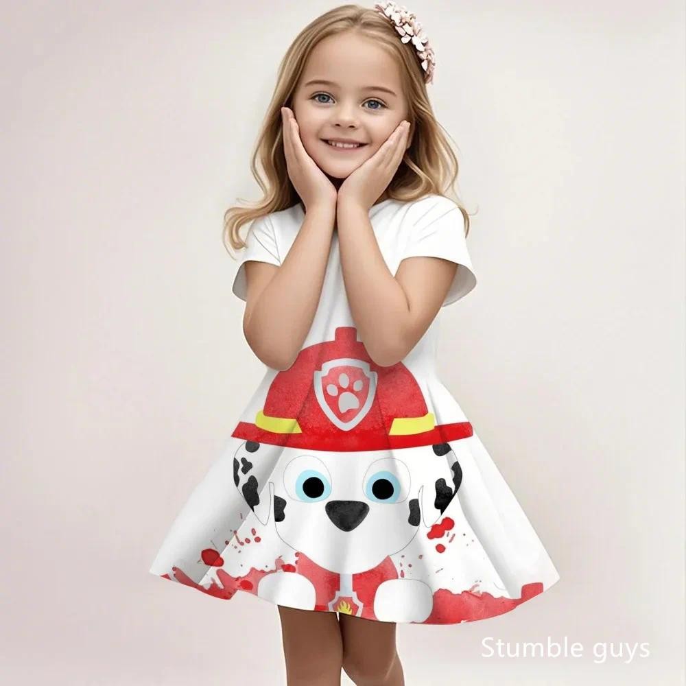 Kawaii เสื้อผ้าเด็กผู้หญิงฤดูร้อนชุดการ์ตูน PAW Patrol Splicing ชุดเจ้าหญิงสําหรับ 3-14 ปีของขวัญวันเกิดเด็กผู้หญิง
