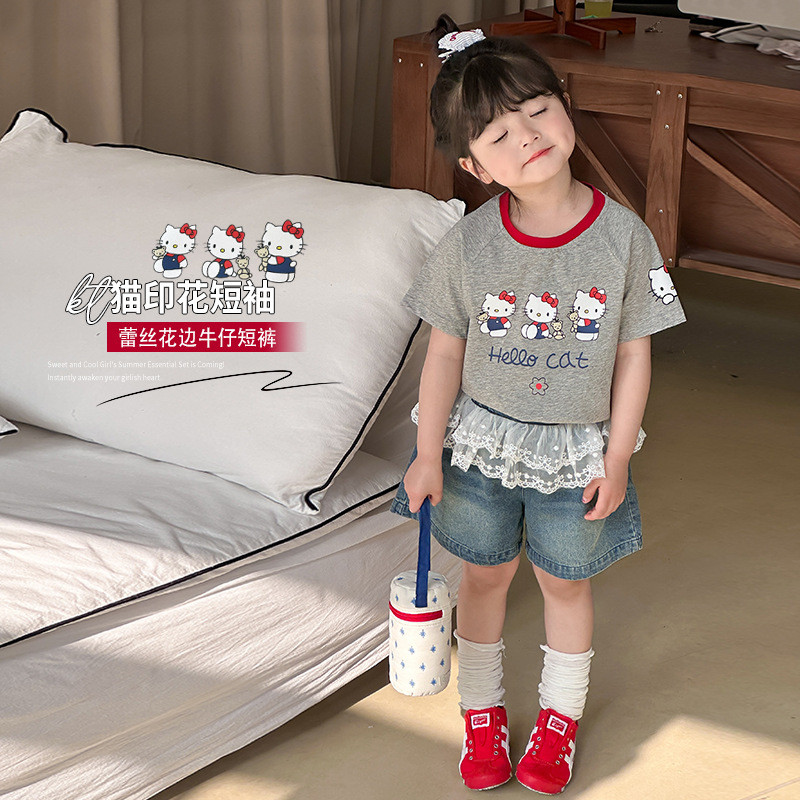 ฤดูร้อนสาวคอกลมแขนสั้นเด็กการ์ตูนเสื้อยืดเด็กแฟชั่น สูงสุด