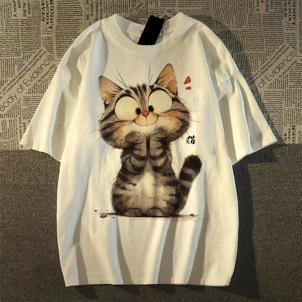 【ส่งจากไทย】 เสื้อยืดตัวใหญ่สไตล์เกาหลีน่ารัก oversize ลูกแมวT-shirts เสื้อผ้าแฟชั่นสาวอวบ เสื้อโอเวอร์ไซส์ผู้หญิง thumbnail 5