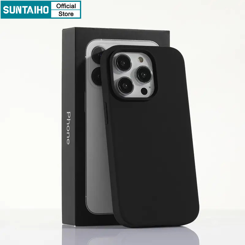 Suntaiho เคสไอโฟน หรูหราสีดําผู้ชายผู้หญิงซิลิโคนเหลวเคสโทรศัพท์พรีเมี่ยมสไตล์เรียบง่ายปลอกกันกระแทกสําหรับ iPhone 11 12 13 14 15 16 Pro Max IP 7 8 Plus Iphon X Xs XR Xs Max