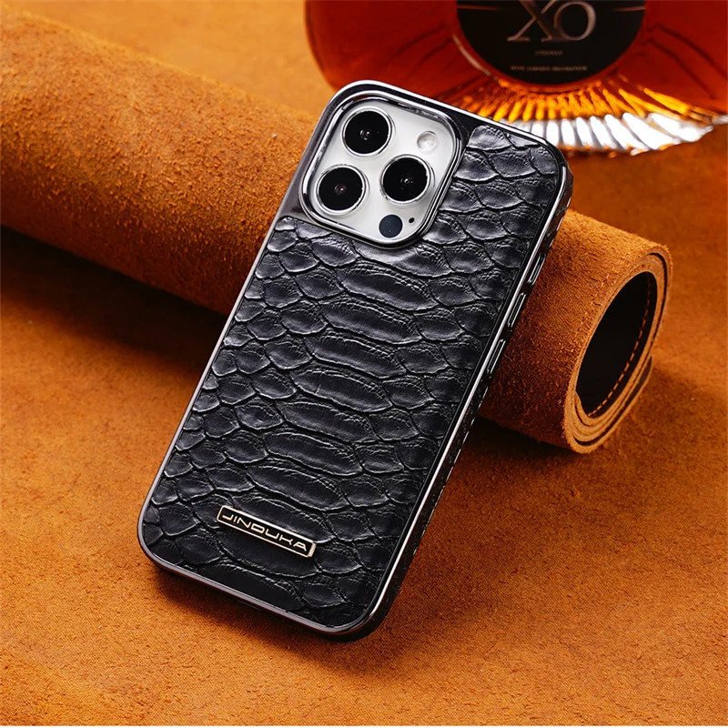 หรูหราชุบงูรูปแบบหนัง High End เคสโทรศัพท์สําหรับ IPphone 16 15 14 13 12 Pro Max ผิวกันกระแทก PU Cov