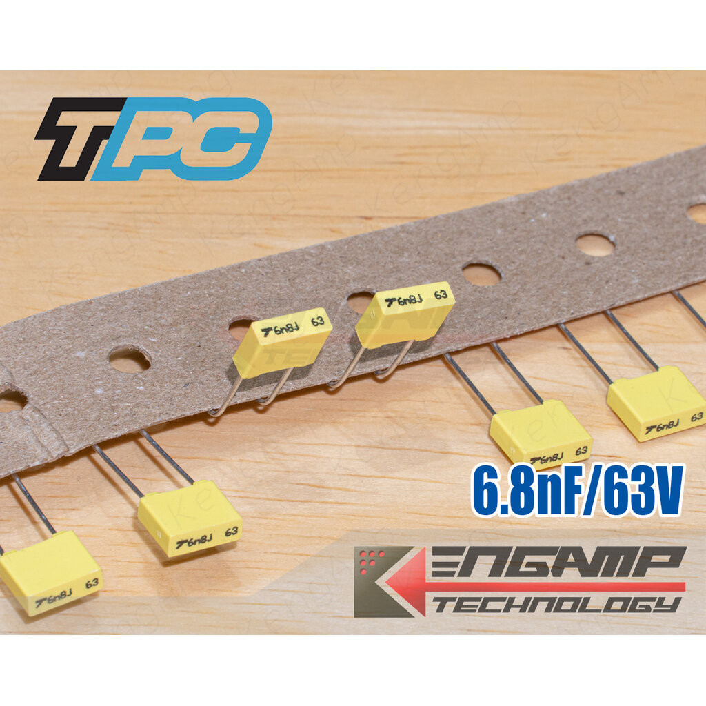 (10ตัว) [F-CAP] 6.8nF/63V 6n8J63V 5% TPC 2.4x7.5 H6.2mm P=5mm