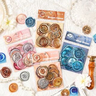 Journamm 25 PCS PET Wax Seal สติกเกอร์ความคิดสร้างสรรค์กาว Diy สติกเกอร์ Hand Made ตกแต่ง Junk Journal Collage สติกเกอร์