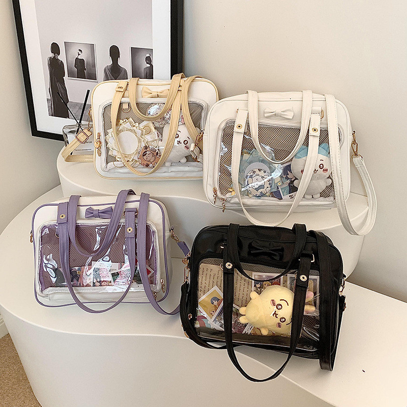 Kawaii Ita Bow-knot Crossbody กระเป๋าถือโปร่งใส DIY อะนิเมะ Badge น่ารัก JK