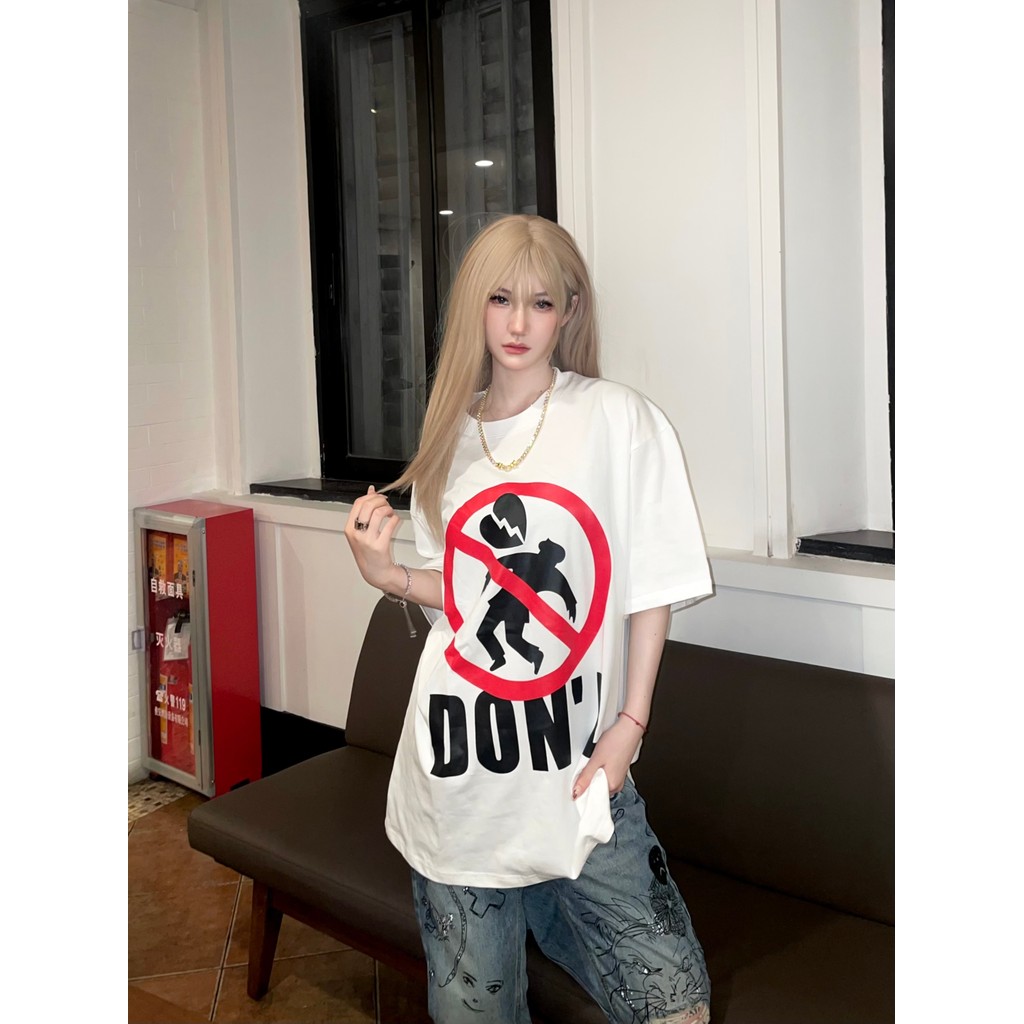 【ส่งจากไทย】เสื้อยืดพิมพ์ลายตัวอักษร American Street Heartbreak ในช่วงฤดูร้อนสำหรับผู้ชายและผู้หญิง แขนสั้นแบบลำลอง