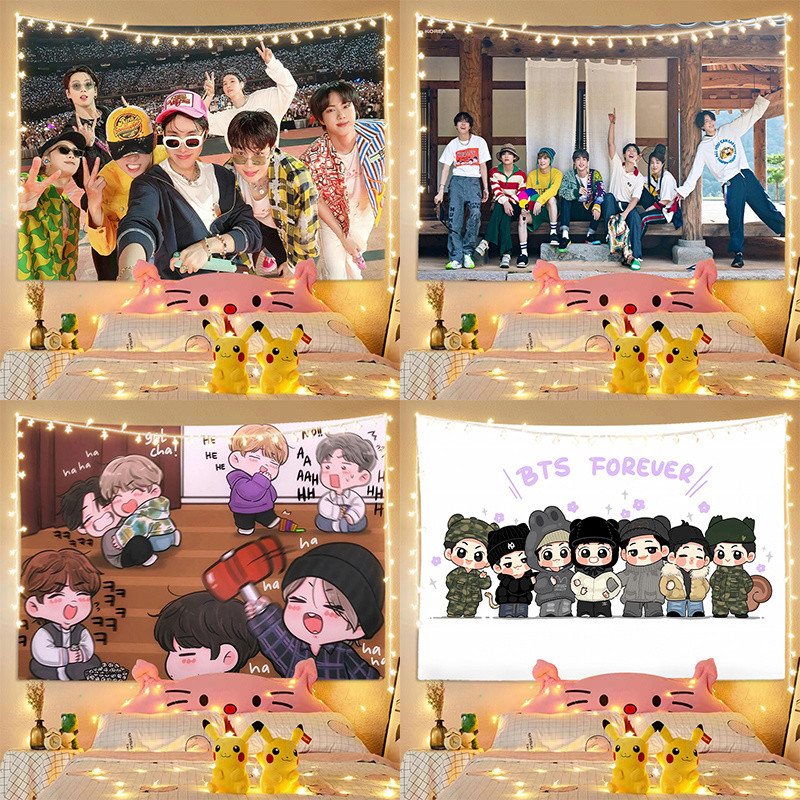 ผ้าพื้นหลัง BTS ผ้าติดผนังพื้นหลังดาวผ้าติดผนังพัดลมรองรับผ้าติดผนังห้องนอนพรมข้างเตียง