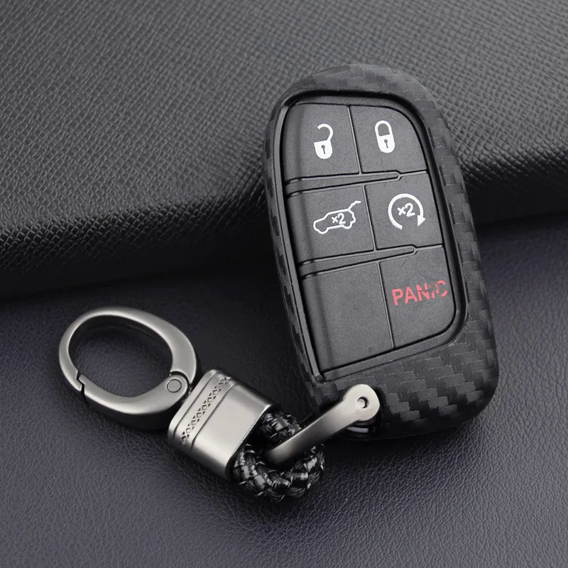 Car Key Fob Case Cover Chain Ring For Jeep Grand Cherokee Renegade Compass Durango Charger Challenge