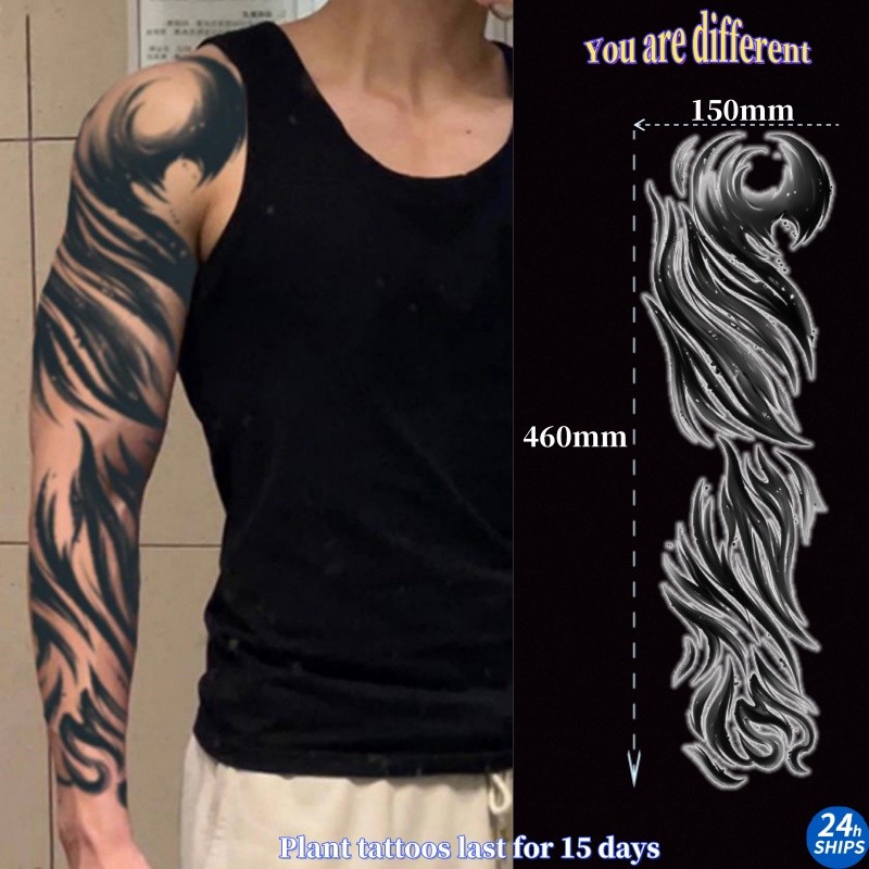 ไฟเมฆลายสักครอบงําชายแขนพืชสักสติกเกอร์รอยสักกันน้ํายาวนาน15วันสติกเกอร์ผิวชั่วคราวสักปลอม