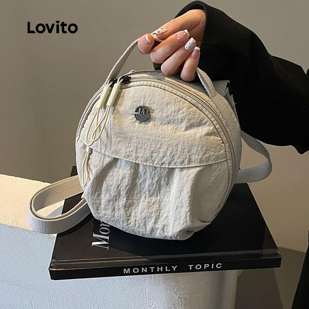 Lovito กระเป๋าสะพายข้างมัลติฟังก์ชั่นทรงกลมธรรมดาแบบลําลองกระเป๋าหลายหัวเข็มขัดสําหรับผู้หญิง LFA73091
