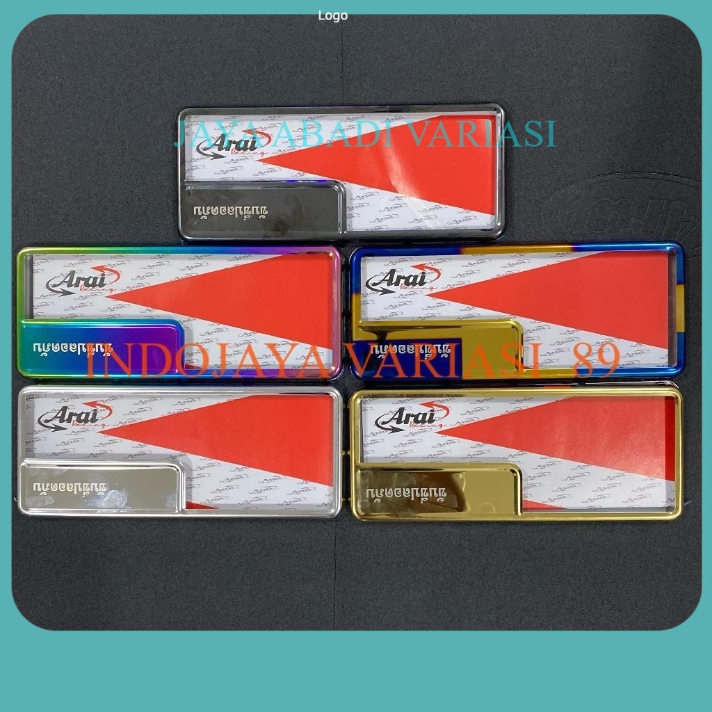 A PAIR OF MOTORCYCLE NUMBER PLATE HOLDER COVERS, THAILAND WRITING PLATE FRAME, ORIGINAL ARAI JAAYABA