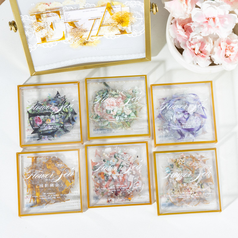 WEI 36 ชิ้น [Huayang Flowing Light Series] ตัวเลขและตัวอักษรวัสดุคู่มือสติกเกอร์ฐานสัตว์เลี้ยงสติกเกอร์กระดาษ Scrapbooking วัสดุสมุดภาพชุด