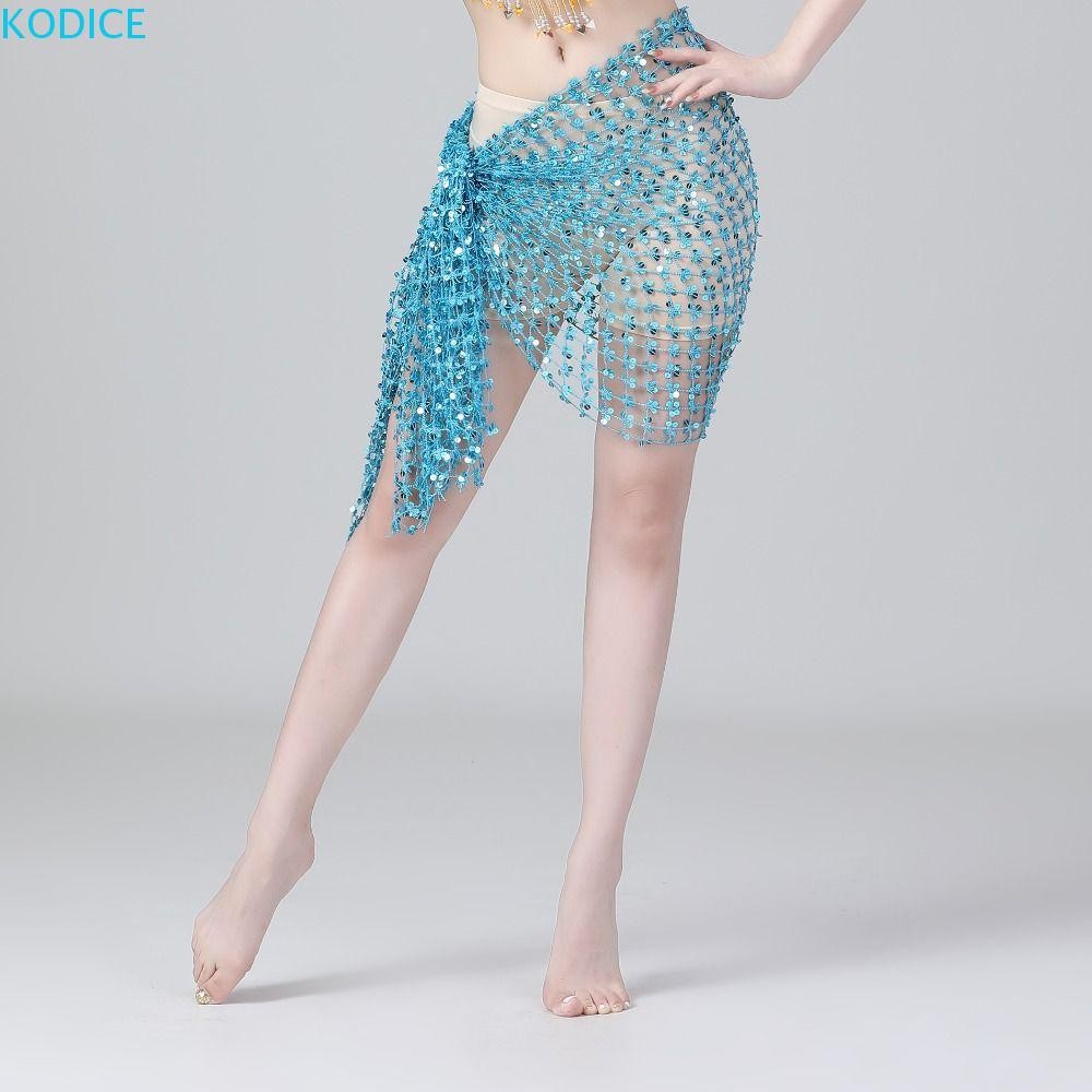 KODICE ผ้าพันคอเต้นรําหน้าท้อง,เลื่อม Hollow Out Belly Dance เข็มขัด, Shiny Dance อุปกรณ์เสริมหลากสีพู่ Belly Dance เครื่องแต่งกาย Belly เต้นรําเข็มขัด