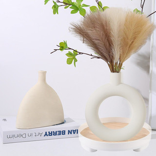 Nordic Modern White Ceramic Plastic Vase Desktop Center Decor Decorative Home Decor Centerpieces Flower Vase for Living Room Decoration Minimalist Ornaments Christmas Decor