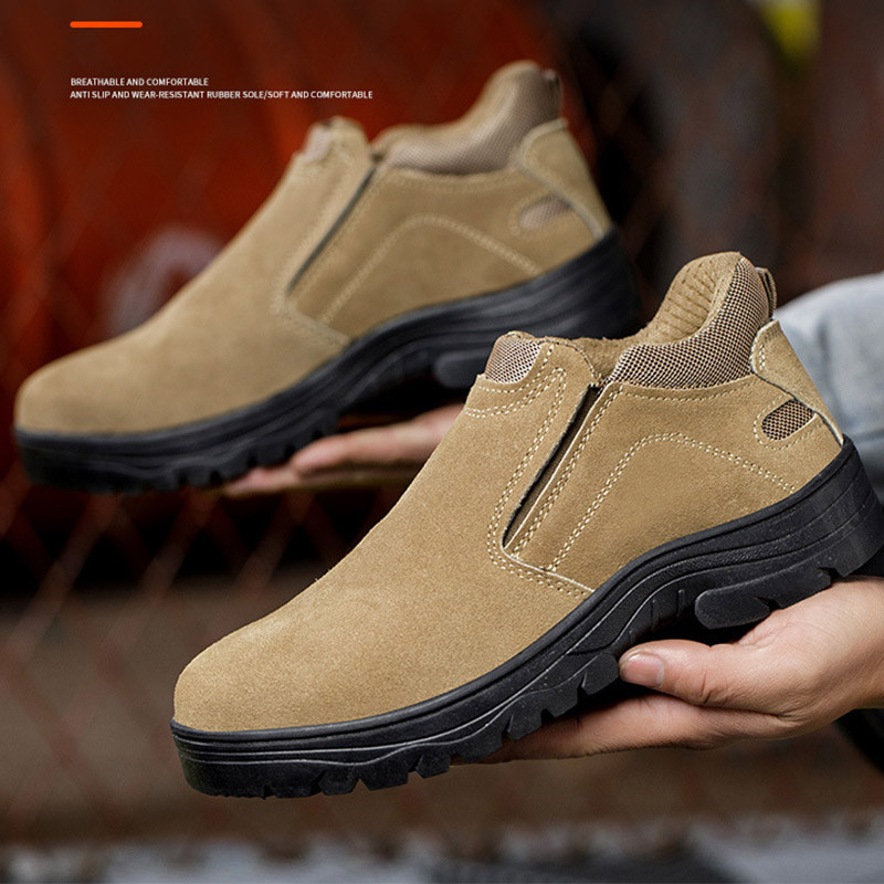 🔨รองเท้าเซฟตี้แบบสวมหนังกลับสำหรับผู้ชาย มีประสิทธิภาพป้องกันประกายไฟได้ดี หัวเหล็ก รองเท้าทำงานระบายอากาศได้ดี