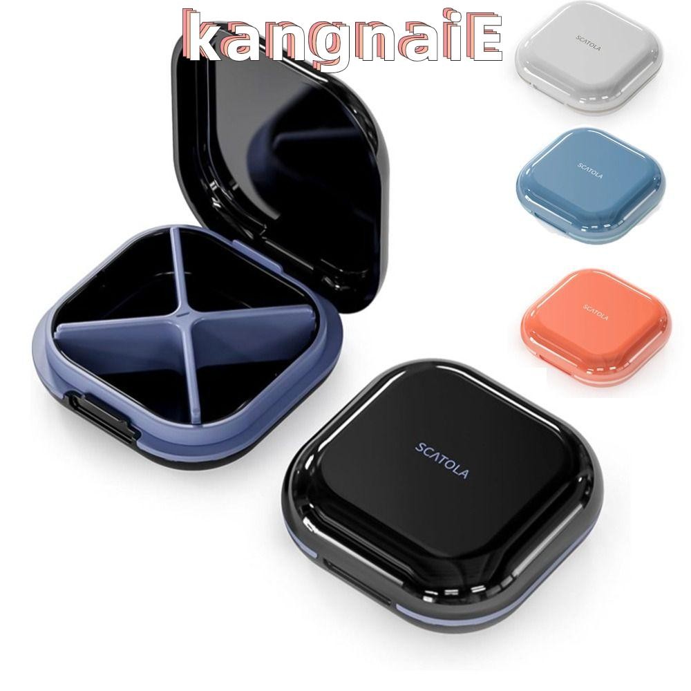 KANGNAI กล่องยาสําหรับเดินทาง, ยาขนาดเล็กแบบพกพา 4 ช่อง, ที่เก็บยากันแสงสําหรับวิตามินมียา